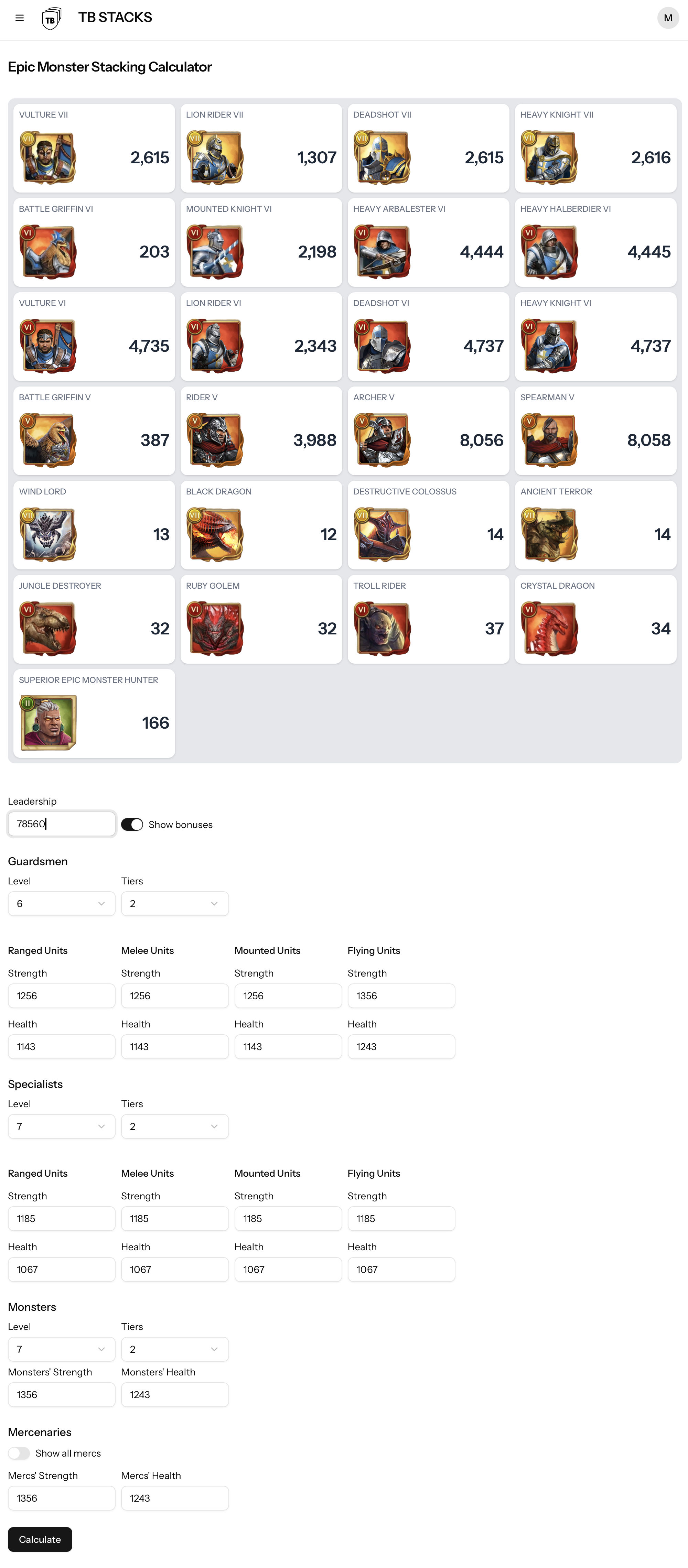 TBStacks Calculator Screenshot